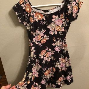 Short Sleeve Skater Black Floral Dress